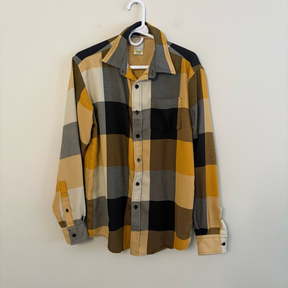 Burton Snowboard Dryride Mens Button Up Flannel Shirt Small Yellow Black Flaws*